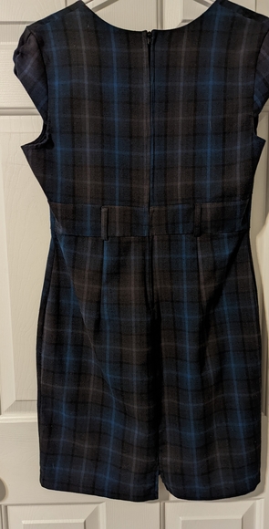 Plaid Charcoal and Teal Sheath Dress - Picture 6 of 9